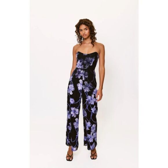 NWOT Anthropologie Hutch Venina Velvet Jumpsuit in Navy Two Tone Vining Buds S - Picture 4 of 11